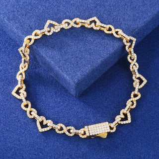 Exquisite 8mm Full Iced-Out Moissanite Infinity Heart Bracelet