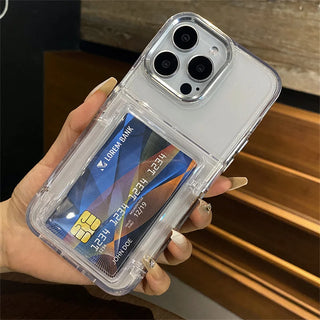 Transparent Card Slot Holder iPhone Case, Shockproof Clear Acrylic Wallet Case with PC + TPU Bumper Protection for iPhone 17 16 15 14 13 12 11 Series