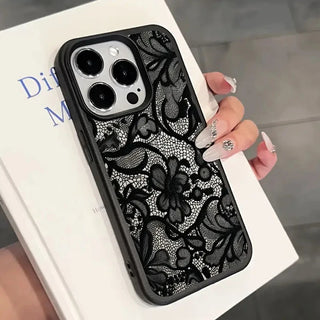 Black Lace Floral iPhone Case – Shockproof Soft TPU Cover with Raised Camera Protection