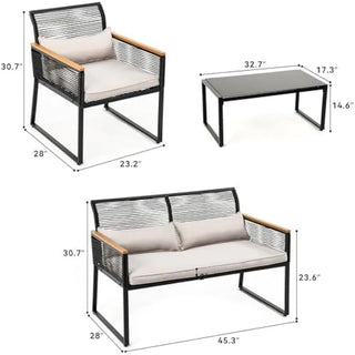 Rattan Outdoor Terrace Furniture Set, Equipped with Metal Edge Table