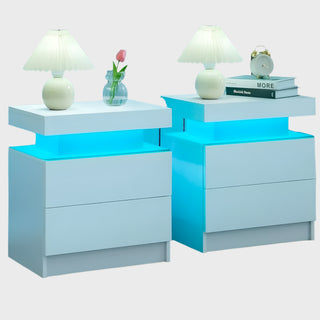 ANGDUO LED Nightstand with 2 Drawers, Set of 2