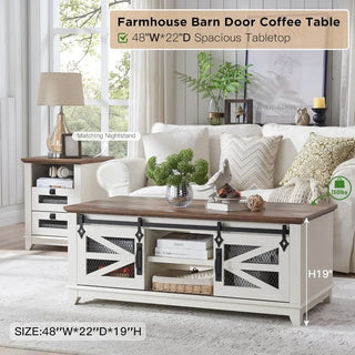 Farmhouse & Industrial  Coffee Table with Storage & Sliding Barn Doors