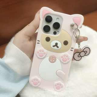 Cute Cartoon 3D Bear iPhone Case, Soft Silicone Anti-Scratch Non-Slip Cover for iPhone 17 16 15 14 13 12 11 Pro X XS Max XR 6 7 8 Plus SE