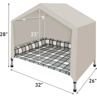 Dog Pet Bed House - Weatherproof 2-in-1 Indoor Outdoor Pet Cot with Canopy
