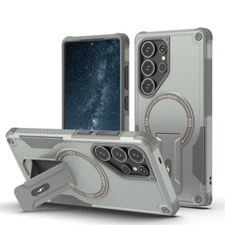 Fold Stand Magnetic Armor Samsung Case, Shockproof Half-Wrapped Cover with Portable Kickstand, Camera Guard, Screen Protection, and Wireless Charging Support for Galaxy S26 S25 S24 A56 A26 A16