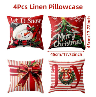 4pcs Christmas Cushion Covers – Merry Christmas Linen Pillowcases