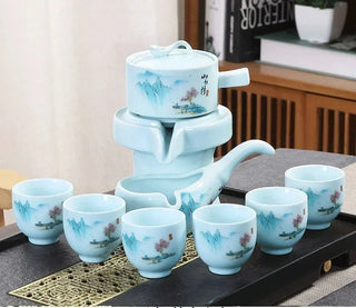 The Kung Fu Teapot Collection 8-Piece Semi-Automatic Chinese Ceramic Purple Clay Tea Set