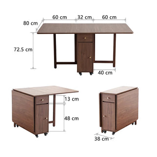 Extendable Drop Leaf Folding Dining Table with 2 Drawers and 4 Wheels