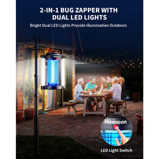 Minimoon 4200V Electric Fly Traps Outdoor Mosquito Zapper with Dual LED Light 15W IPX4 Insect Killer Lamp Self-Contained Unit