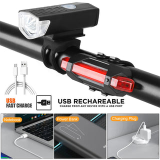 USB Rechargeable Front Light with Taillight Bike Light Set