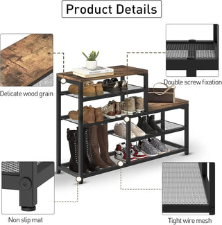 StepEase 5-Tier Shoe Rack Bench