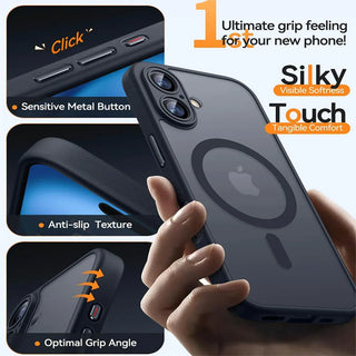 Magnetic Luxury Armor Shockproof iPhone Case, Matte Translucent MagSafe-Style Bumper Cover with Lens