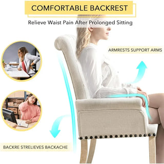 Upholstered Fabric Accent Dining Chair Set of 6 – Elegant Tufted Dining Room Chairs with 2 Armchairs