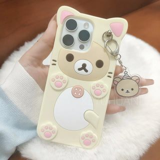 Cute Cartoon 3D Bear iPhone Case, Soft Silicone Anti-Scratch Non-Slip Cover for iPhone 17 16 15 14 13 12 11 Pro X XS Max XR 6 7 8 Plus SE