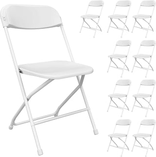 10-Pack White Folding Chairs – Portable Plastic Stackable Event & Party Seating