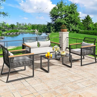 Rattan Outdoor Terrace Furniture Set, Equipped with Metal Edge Table