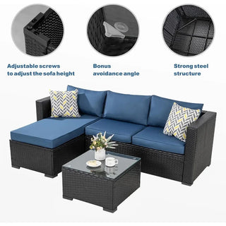 5-Piece Outdoor Patio Sectional Sofa Set – L-Shaped Wicker Furniture with Cushions & Glass Table for Backyard, Garden & Deck