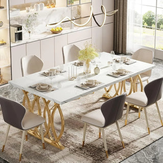 Modern Dining Table – 63" White & Gold Rectangular Kitchen Table for 4–6 People