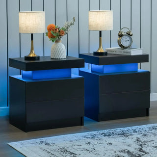 ANGDUO LED Nightstand with 2 Drawers, Set of 2