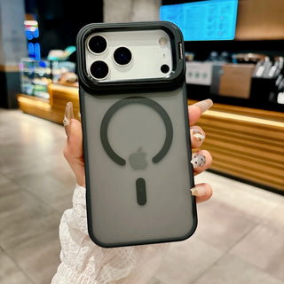 Magnetic Matte Translucent iPhone Case with Metal Kickstand – MagSafe-Compatible Shockproof Full-Frame Cover