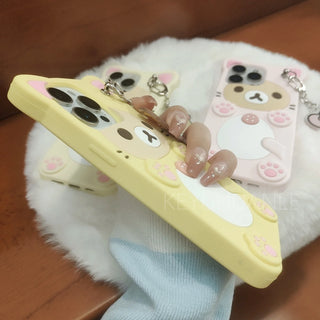 Cute Cartoon 3D Bear iPhone Case, Soft Silicone Anti-Scratch Non-Slip Cover for iPhone 17 16 15 14 13 12 11 Pro X XS Max XR 6 7 8 Plus SE
