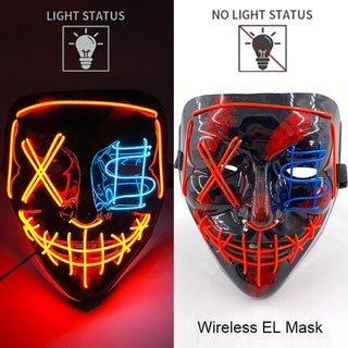Wireless Neon LED Purge Mask – Glow-in-the-Dark Cosplay Horror Mask
