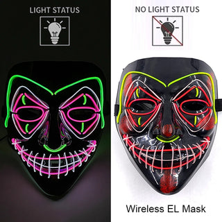 Wireless Neon LED Purge Mask – Glow-in-the-Dark Cosplay Horror Mask