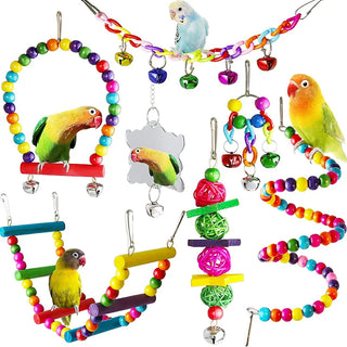 7-piece wooden parrot toy set