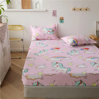 Cartoon Pink Unicorn Pattern Fitted Sheet