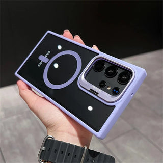 MagSafe-Style Hidden Holder Clear Samsung Galaxy Case, Shockproof Magnetic Bumper Cover with Kickstand