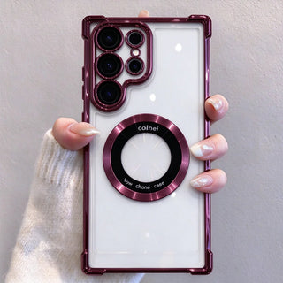 Clear Magnetic Samsung Galaxy Case – Plated Edge MagSafe-Compatible Cover with Reinforced Corners