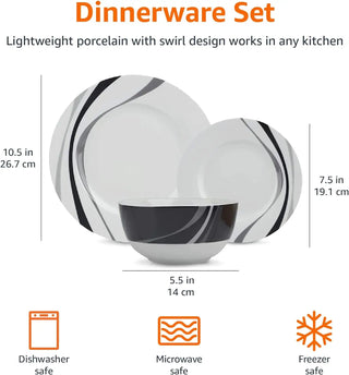 Swirl 18-Piece Kitchen Dinnerware Set, Service for 6