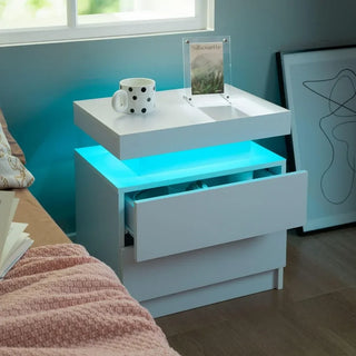 ANGDUO LED Nightstand with 2 Drawers, Set of 2