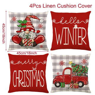 4pcs Christmas Cushion Covers – Merry Christmas Linen Pillowcases