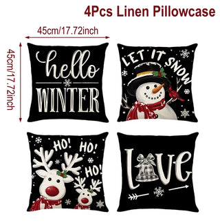 4pcs Christmas Cushion Covers – Merry Christmas Linen Pillowcases