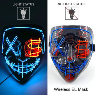 Wireless Neon LED Purge Mask – Glow-in-the-Dark Cosplay Horror Mask