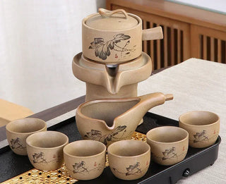 The Kung Fu Teapot Collection 8-Piece Semi-Automatic Chinese Ceramic Purple Clay Tea Set