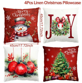 4pcs Christmas Cushion Covers – Merry Christmas Linen Pillowcases
