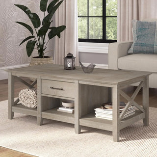 Key West Coffee Table with Storage in Washed Gray