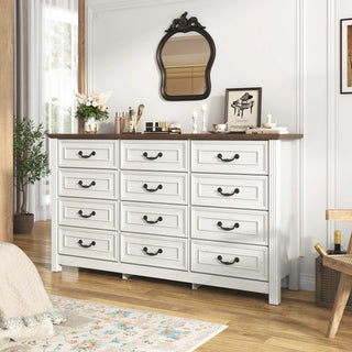 Large 12-Drawer Rustic Wood Dresser – 63" Long Modern Storage Cabinet for Bedroom, Living Room & Entryway