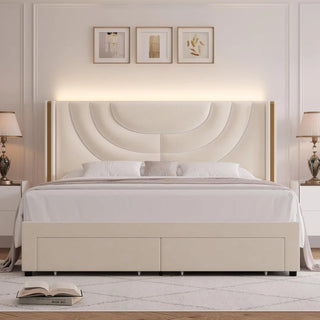 AuraLuxe Wingback LED Storage Bed