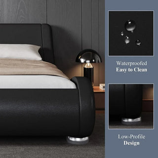Modern Queen Sleigh Bed Frame with Adjustable Upholstered Headboard