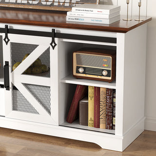 Modern Farmhouse TV Stand for TVs up to 60" - Entertainment Center with 1 Drawer & 2 Storage Cabinets