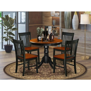 ANNO 5 Piece Round Dining Room Table with Pedestal and 4 Wood Seat Chairs