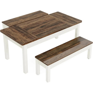 Farmhouse Kitchen Table Set for 4–6 – 55" Wooden Dining Table with 2 Benches