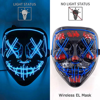 Wireless Neon LED Purge Mask – Glow-in-the-Dark Cosplay Horror Mask