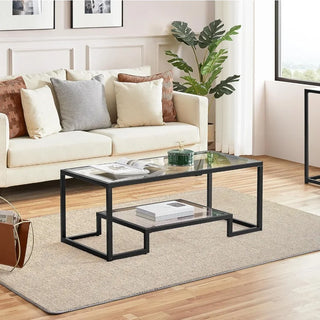 Geometric-Inspired Design & Metal-Frame, Tempered Glass Coffee Table