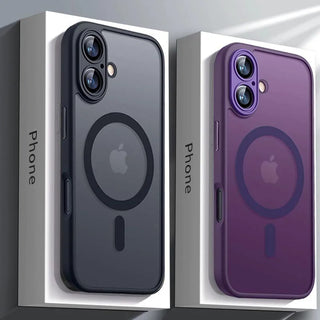Magnetic Luxury Armor Shockproof iPhone Case, Matte Translucent MagSafe-Style Bumper Cover with Lens