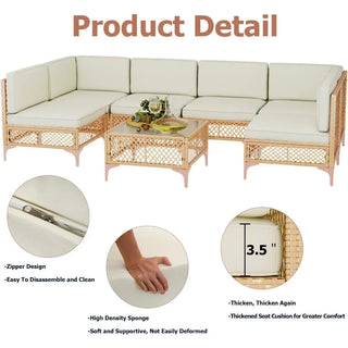 7-Piece Outdoor Patio Furniture Set – Wicker Sectional Sofa with Glass Table & Cushions