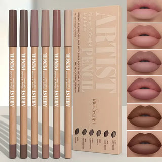 6-Piece Velvet Matte Lip Liner Pencil Set, Long-Lasting Waterproof Lip Pencils for Lining, Filling, Shaping, and Defining Lips